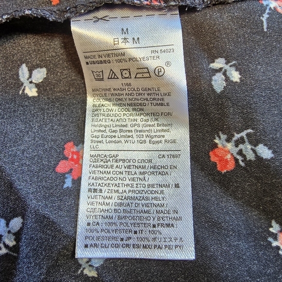 GAP Black Floral Blouse Womens Medium Long Sleeve Flower Top Shirt - Picture 4 of 4